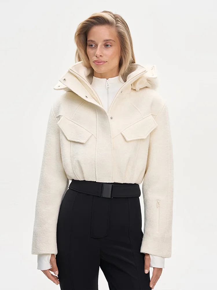 Faux Fur Patchwork Ski Jumpsuit Women Detachable Hoodie Long Sleeves Belts Zipper Warm Skiwear Female 2025 Winter Warm Rompers