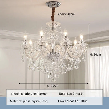 French Lustre Crystal E14 Chandelier Living Room Decor White Glass Pendant Lights Led Ceiling Chandelier For Bedroom Led Lampara