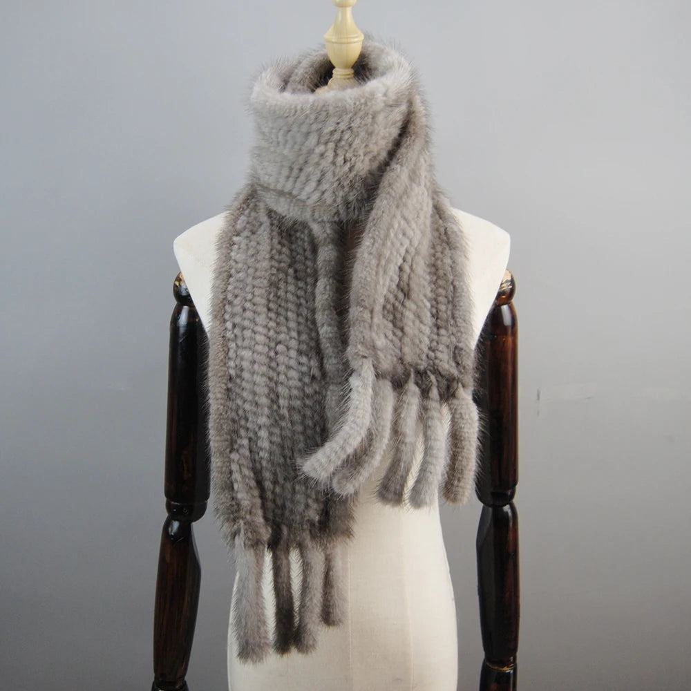 2026 Luxury Women Muffler 100% Real Mink Fur Scarf With Tassel Hand Knitted Natural Mink Scarves Neck Warmer Poncho Wholesale
