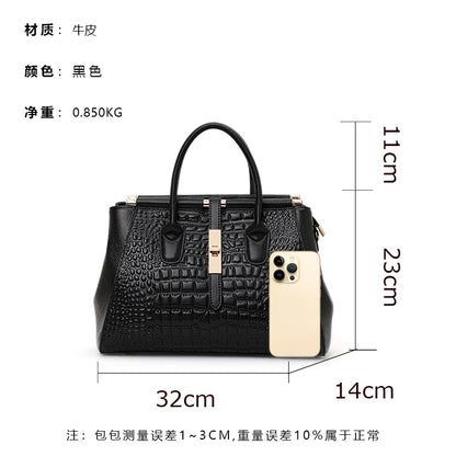 Aidrani Genuine leather women's handbag, fashion crocodile pattern design, high-end luxury cowhide bag large capacity