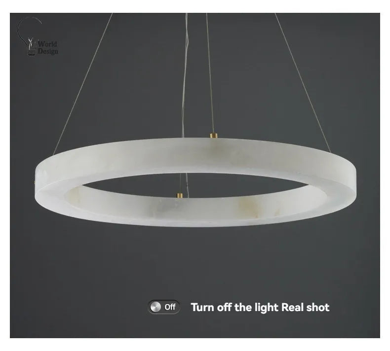 Round Faux Marble Chandelier Lights for Living Room Dining Room Resin Marble-effect Hanging Pendant Lamp Ring for High Ceiling