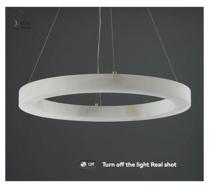 Round Faux Marble Chandelier Lights for Living Room Dining Room Resin Marble-effect Hanging Pendant Lamp Ring for High Ceiling