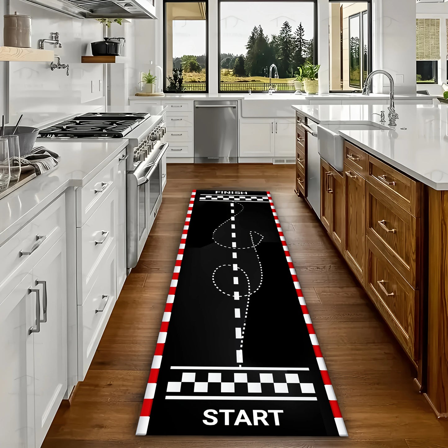 VIKAMA Racing Track Carpet: Washable, Durable Motorcycle Parking Mat for Entryways, Hallways, and Home Interior Decoration