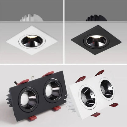 Recessed LED Ceiling Lamp 9W 12W 15W Single/Double Head LED Spot Lights COB Anti-Glare Downlight For Home Office Store Indoor