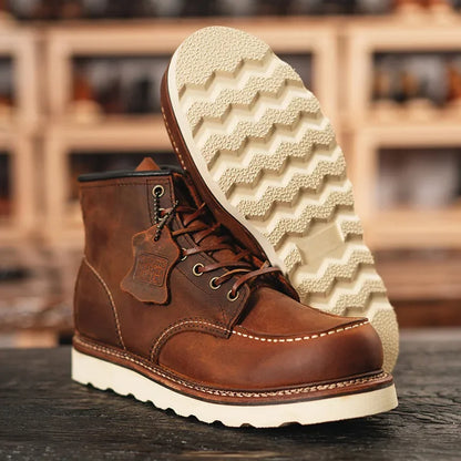 New Winter Vintage Men Casual Cow Leather Shoes Handmade Goodyear-Welted Dress Ankle Boots Motorcycle Boots
