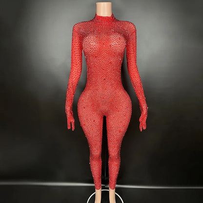 2025 Sexy Full Sparkly Rhinestone Jumpsuit for Women Bodycon Luxury Costume Party Club Bright Stage Singer Performance Jumpsuits