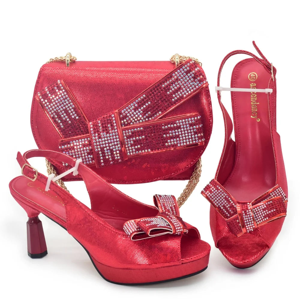 Beautiful Italian Shoes And Bag Sets For Evening Party With Stones Italian Leather Handbags Match Bags! 1-1