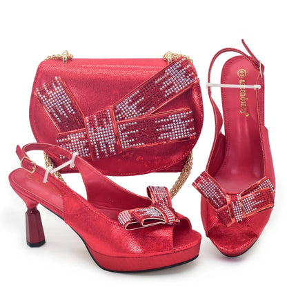 Beautiful Italian Shoes And Bag Sets For Evening Party With Stones Italian Leather Handbags Match Bags! 1-1