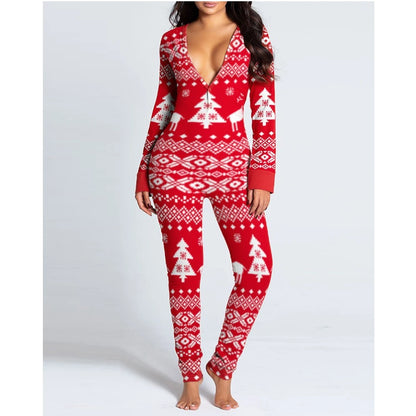 Women Christmas Onesies With Butt Flap For Adults Sexy Sleepwear Romper Open Butt Pajamas Jumpsuit 2023 Xmas Pyjama Long Nightie
