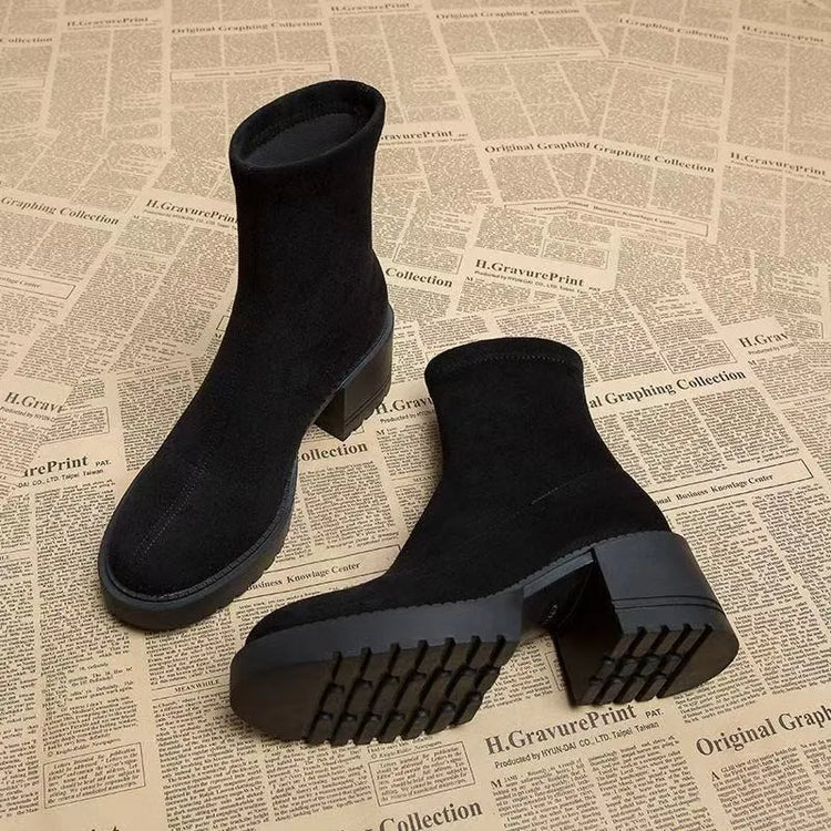 High Heels Women Ankle Boots Fashion Suede Chunky 2025 Winter Shoes Designer Elegant Dress Pumps New Brand Zapatillas De Mujer