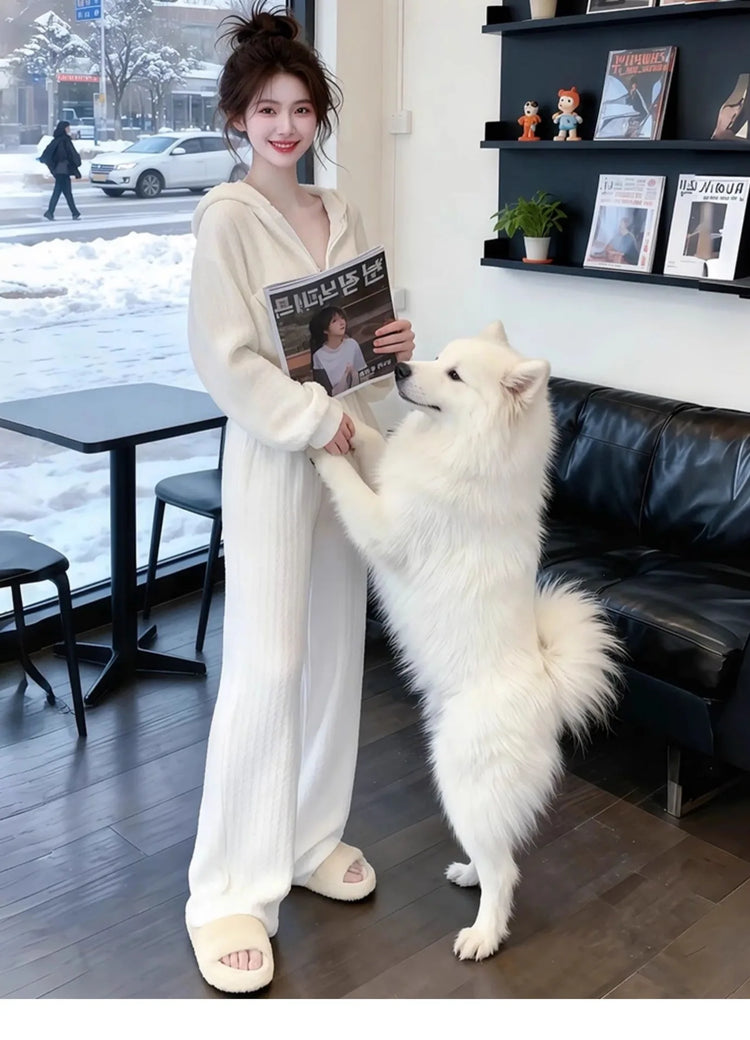 Spring Autumn New Hoodie Wide Leg Pants Two Piece Set Loose Slimming Casual Fashion Women's Trendy Outfit Korean Style