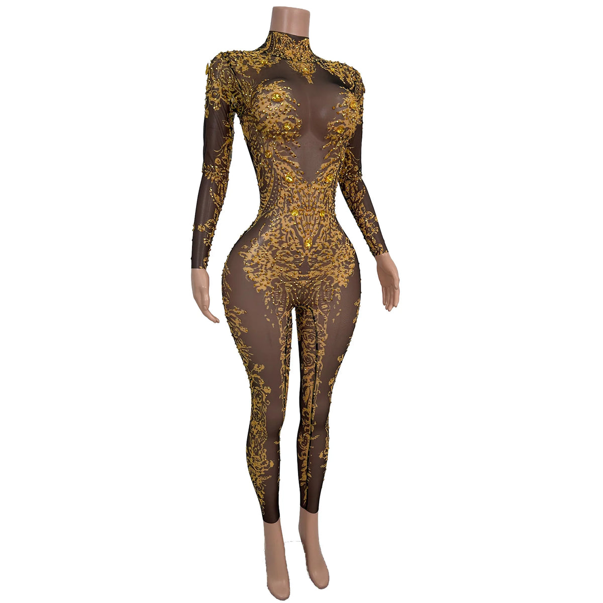 sexy long sleeves night club party rhinestone jumpsuits women birthday prom bodycon rompers show dance bodysuit festival outfit