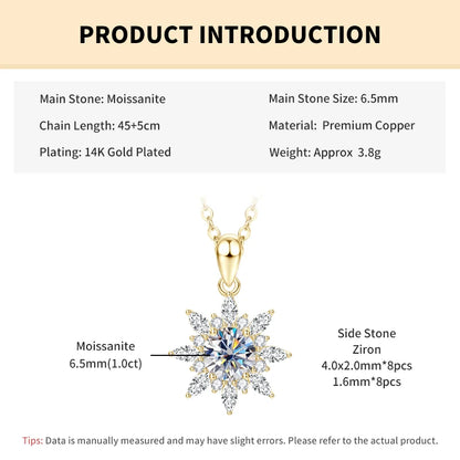 Rrjzz 1CT 6.5MM Moissanite Necklace for Women D Color Round Cut Lab Imitation Diamond 14K Gold Plated Pendant Necklace Jewelry