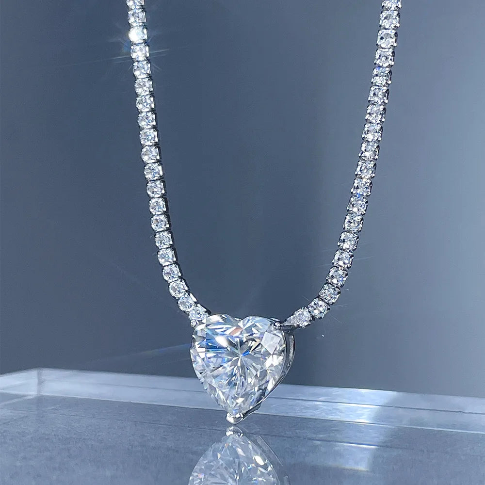 Tennis Chain 6CT Heart Moissanite Necklace for Women S925 Silver 18K Gold Plated Pendant Women's Moissanite Diamond Necklace