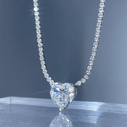Tennis Chain 6CT Heart Moissanite Necklace for Women S925 Silver 18K Gold Plated Pendant Women's Moissanite Diamond Necklace