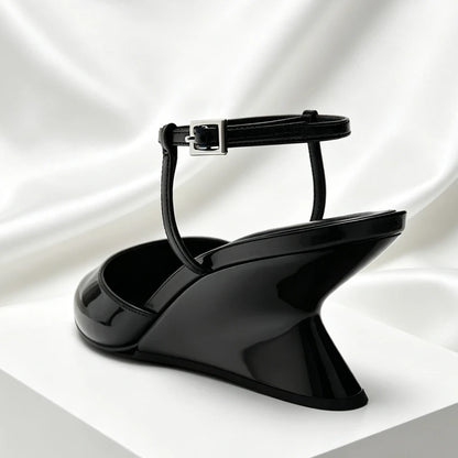 Luxury Brand Women's Pointed Toe Wedge Sandals Summer New Shallow One-word Buckle Designer Shoes Fashion Slingback Mules Shoes