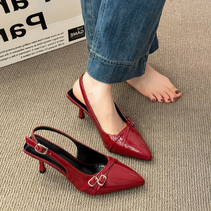 Women's Sandals Leopard Sexy High Heels Shoes Pointed Toe Luxury Pumps Slippers Woman Brand Dress Buckle Ladies De Flip Flops