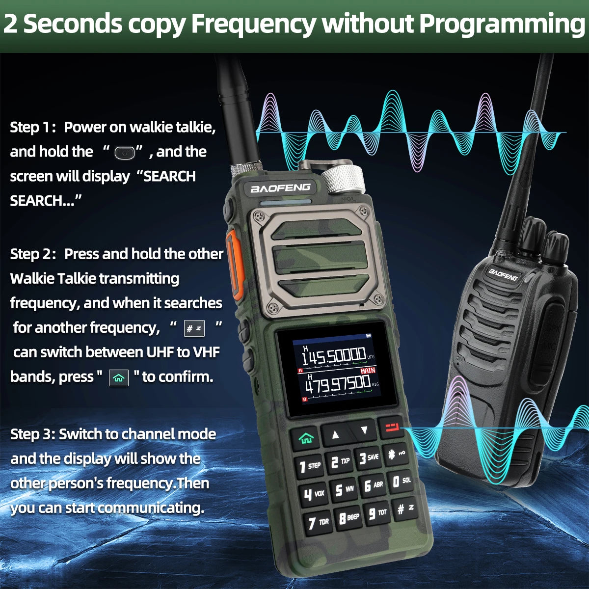 Baofeng UV-25 Walkie Talkie Wireless Copy Frequency Multi Band UHF VHF Air Band 999CH NOAA Type-C Charger AM Ham Two Way Radio