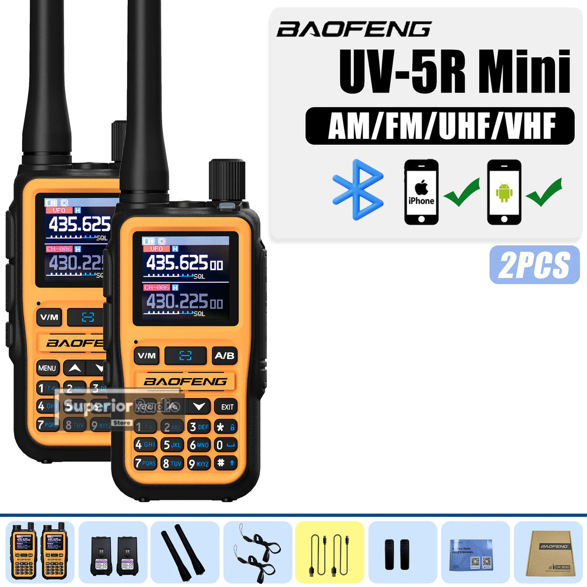 Baofeng UV-5R Mini Two Way Radio Orange BF-5R Mini Walkie Talkie Bluetooth Power Adjustable Tiny Size 1/2/4PCS Frequency Copy 5W