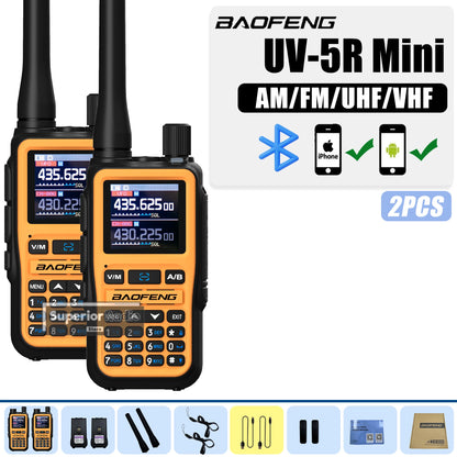 Baofeng UV-5R Mini Two Way Radio Orange BF-5R Mini Walkie Talkie Bluetooth Power Adjustable Tiny Size 1/2/4PCS Frequency Copy 5W