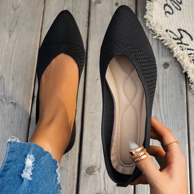 Summer Fashion Solid Color Low-Top Shoes Luxury Round Toe Women's Knit Slip-on Outdoor Walking Shopping Women's Flat Shoes 36-43
