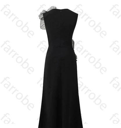 Customized Black Exquisite Evening Dress Flower Beading Ruched A-line Sleeveless Bespoke Occasion Gown Midi Dresses Party Gowns