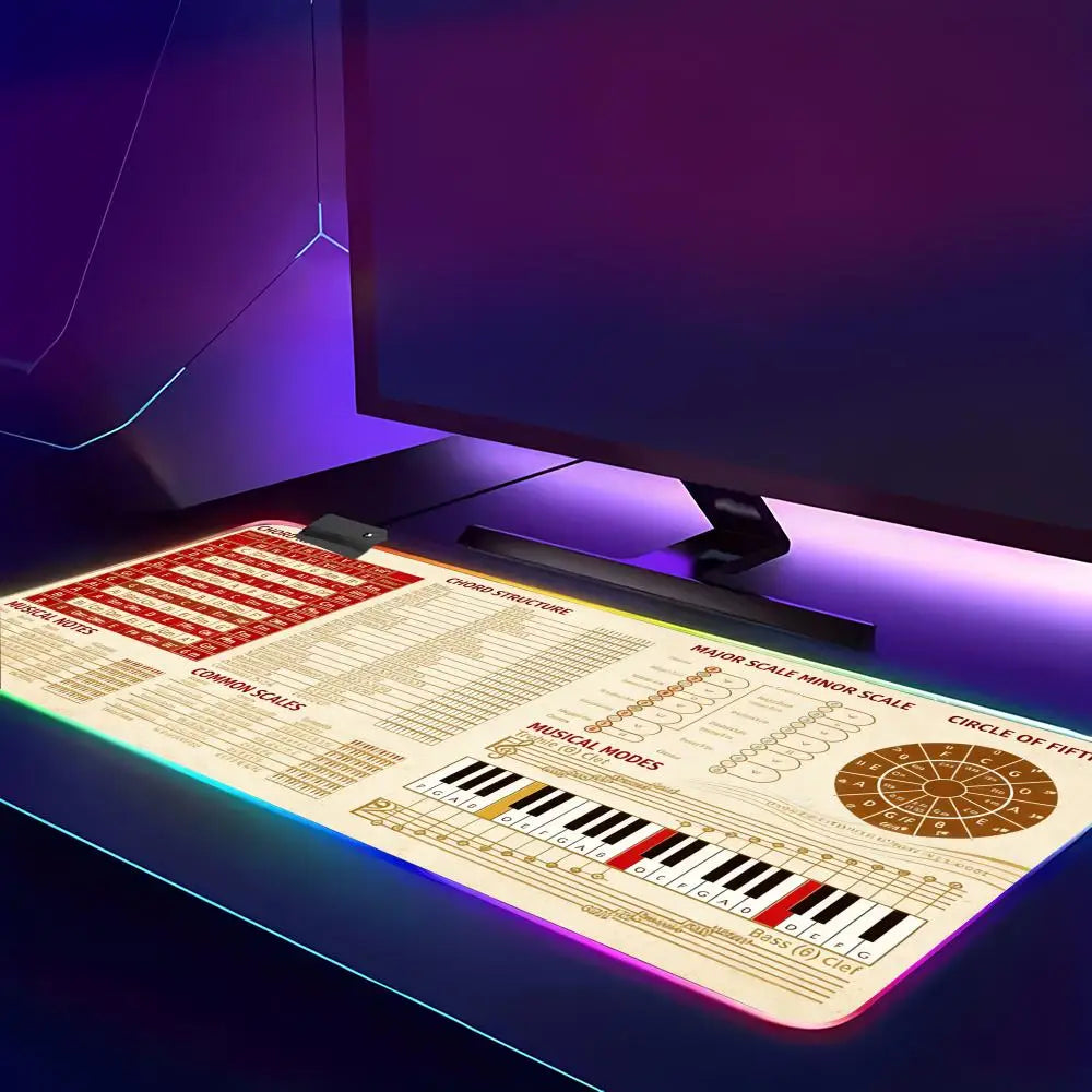 RGB LED Music Theory Mouse Pad Shortcut Keys Mouse Pad Desk Mat Cheat Sheet HYBXAXC  Users Anti Slip Software Engineers Desk Pad