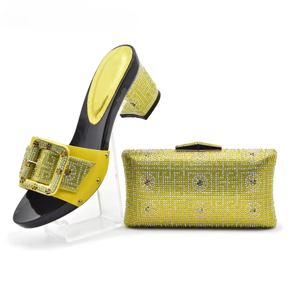 Latest African Shoes and Matching Bags Italian Nigerian Women Wedding Shoes and Bag Set with Rhinestone Luxury Designer Pumps
