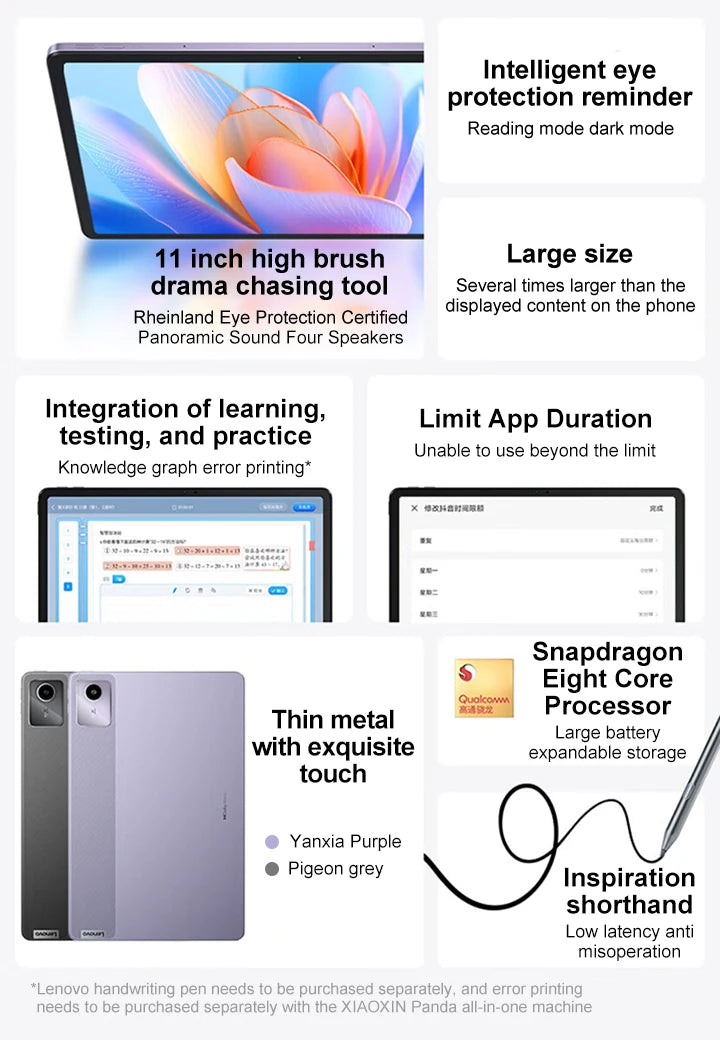Lenovo Xiaoxin Pad 2024 11 Inch Tablet PC Eye Protection Learning Office Online Class Gaming Android Tablet New Arrival
