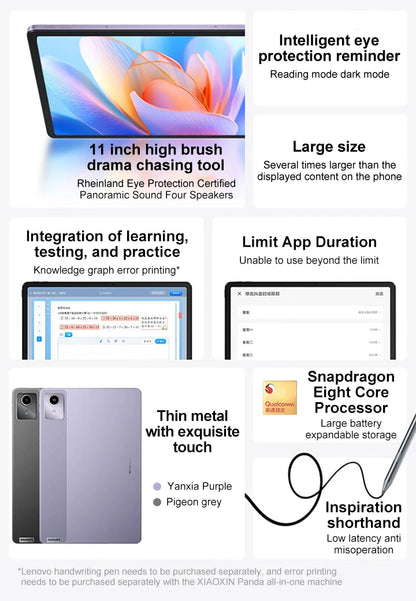 Lenovo Xiaoxin Pad 2024 11 Inch Tablet PC Eye Protection Learning Office Online Class Gaming Android Tablet New Arrival