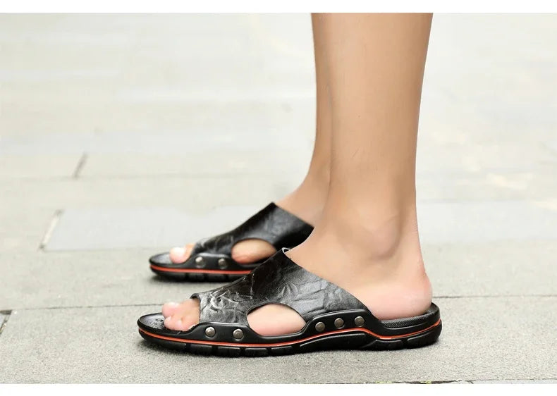 Men Summer Slippers Breathable Luxury Sandals Shoes Beach Classics Leather Mens Slippers Outdoor Flip Flop Indoor Slides Man