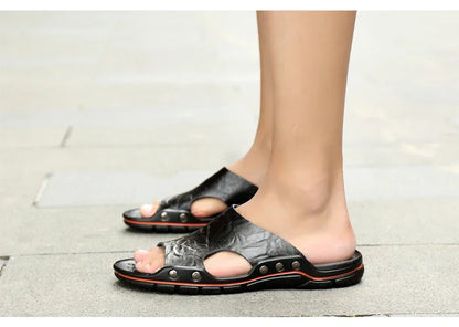 Men Summer Slippers Breathable Luxury Sandals Shoes Beach Classics Leather Mens Slippers Outdoor Flip Flop Indoor Slides Man