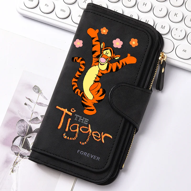 Winnie the Pooh Long Zip Wallet Multi-Card Cute Cartoon Pattern Soft Texture Wallet for Women Large Capacity Lady Clutch Bag