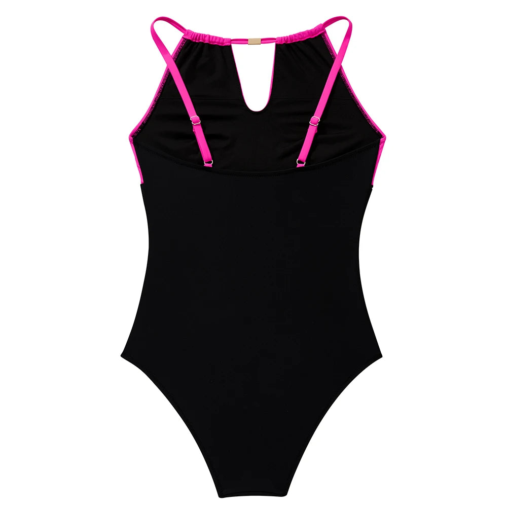 Women's One Piece Swimsuits High Neck Tummy Control Retro Bathing Suits Monokini Solid Summer Swimwear Beachwear Female