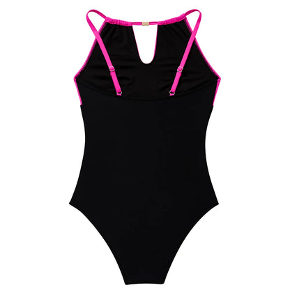Women's One Piece Swimsuits High Neck Tummy Control Retro Bathing Suits Monokini Solid Summer Swimwear Beachwear Female