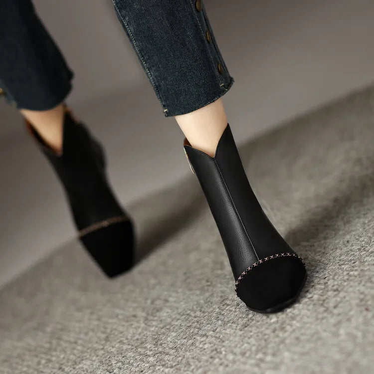 LeShion Of Chanmeb Natural Genuine Leather Boots Luxury Brand Designer Mix-color Kid Suede Ankle Boot Ladies Autumn Winter Shoes