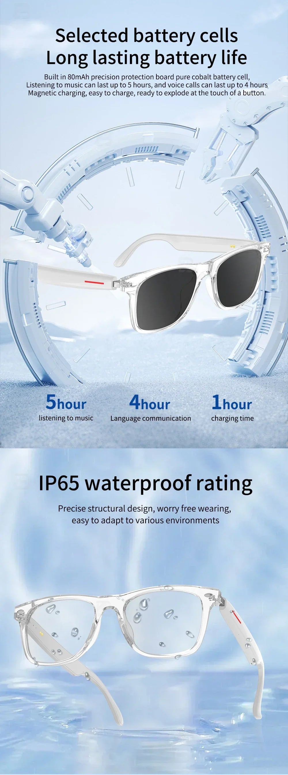 Smart Glasses 144 AI Languages Translator Chat Intelligent Bluetooth Call Glass Touch Headset Real-time Sunglasses for Women Man