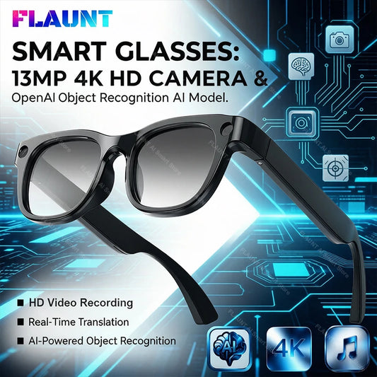 AI Smart Glasses 13MP 5K Camera 32GB ROM HD Photo Identify Objects ChatGPT Video Call Translation Music WiFi Bluetooth Eyewear