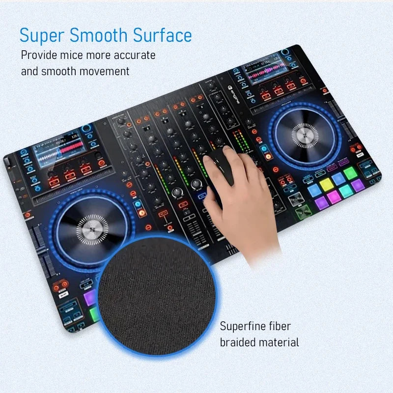 DJ Controller Mouse Pad Large Desk Accessories Desk Pad Rubber Base with Stitched Edge Mousepad Non-Slip Mousepad for Office