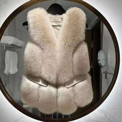 Luxurious Faux Fur Plush Vests Women Loose Sleeveless Waistcoats 2026 New Autumn Winter Female Outwears Lady PU Leather Fur Vest