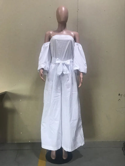 White Jumpsuits Women One Piece Off Shoulder Strapless Overalls Long Pants Wide Leg Pant High Waist Rompers Y2k Jumpsuit 2025