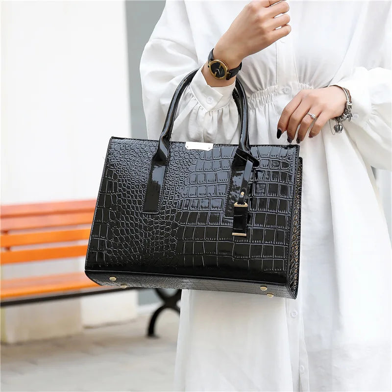 Patent Leather Women Messenger Bags Crocodile Female Crossbody Shoulder Hand Bags for Women High Quality Ladies Handbags
