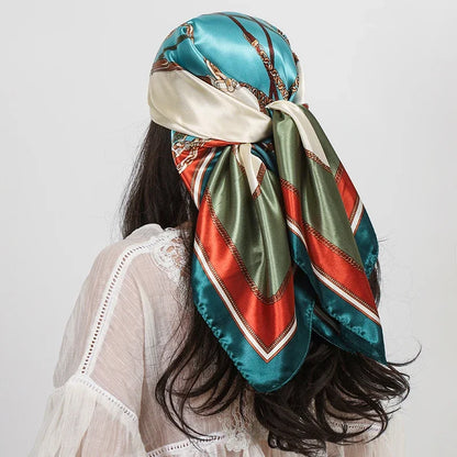 "Luxury Brand Square Silk Scarf Women Shawl 90*90cm Cashew Print Kerchief Femme HeadScarf Foulard Satin Bandana Hijab random "