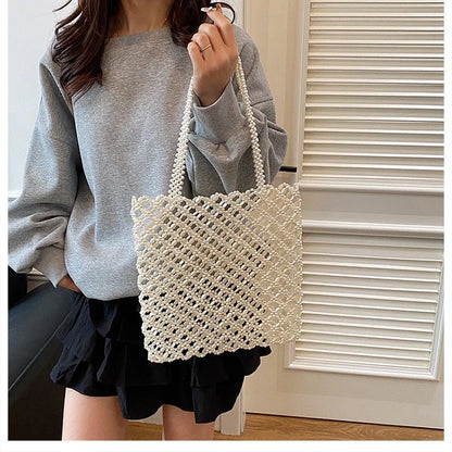 2026 Fashion Exquisite Bead Sense of Luxury Hollow Out Women‘s Handbags Hot Sale New No Zipper Acrylic Square Shoulder Bags