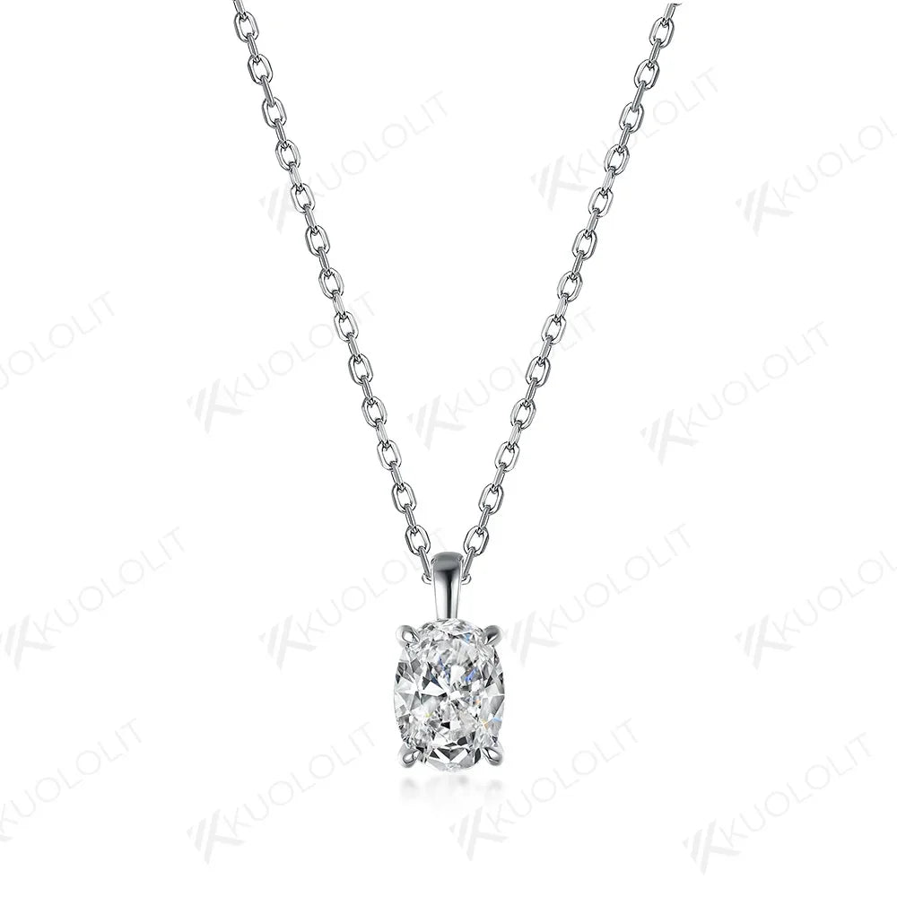 Kuololit 2CT Oval Moissanite Necklaces for Women Solid 10K 14K 18K 925 Sliver Moissanite 1CT Pendant with Chain for Engagement