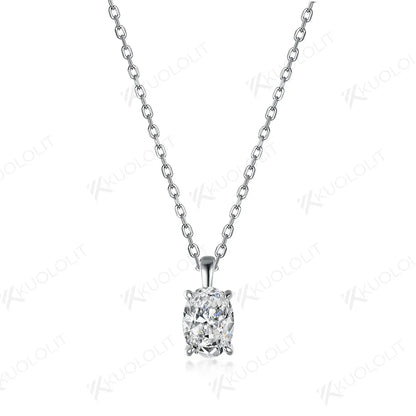 Kuololit 2CT Oval Moissanite Necklaces for Women Solid 10K 14K 18K 925 Sliver Moissanite 1CT Pendant with Chain for Engagement
