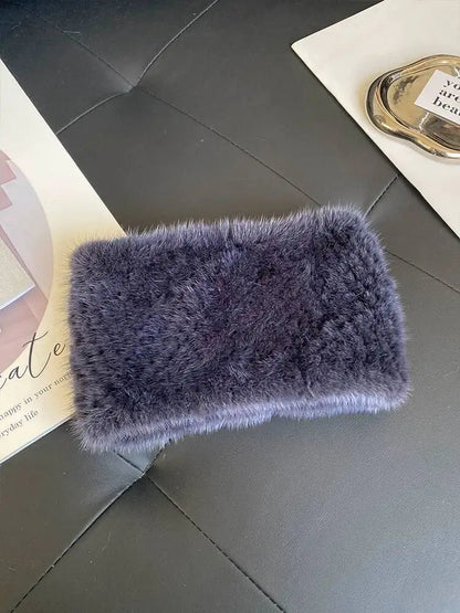 Mink Fur Scarf Fashion Neck Warmer For Women Warm Double-Sided Knitted Elastic Fur Headband Thick Warm Lady Fur Ring scarves