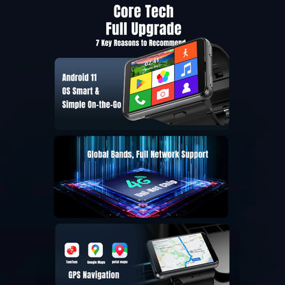 Domars Smart Watch Android 11 2.88" Screen 2MP/8MP Dual Camera 4GB RAM 64GB ROM 2300mAh Men Smartwatch Women Clock