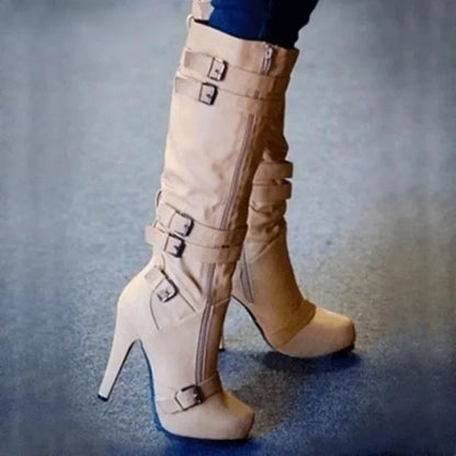 Fashion Women's Boots Knee High Mature Fashion Boots 9CM Stiletto European and American Style Side Zipper Round Head Women Shoes