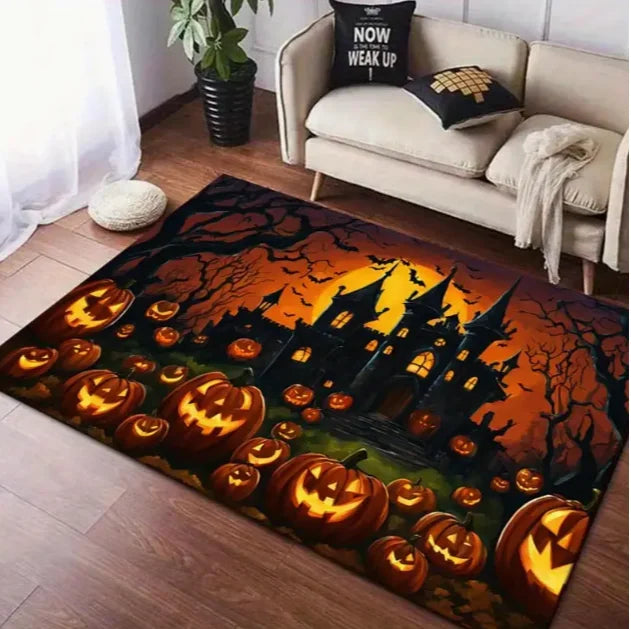 A Halloween Purple Skull Carpet Full of Festive Soft Flannel Floor Mat Living Rooms Bedrooms and Pumpkin Decorative Carpets